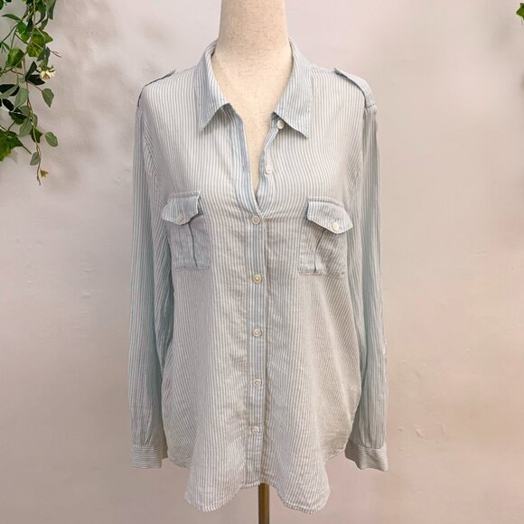 Joie Dumas Blue Pinstripe Button Down Shirt Size Large - Picture 2 of 9